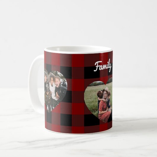 3 Foto liefde harten buffalo plaid Koffiemok (Voorkant links)