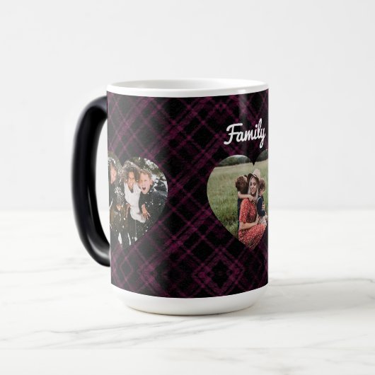 3 Foto liefde harten buffalo plaid Magische Mok (Voorkant links)