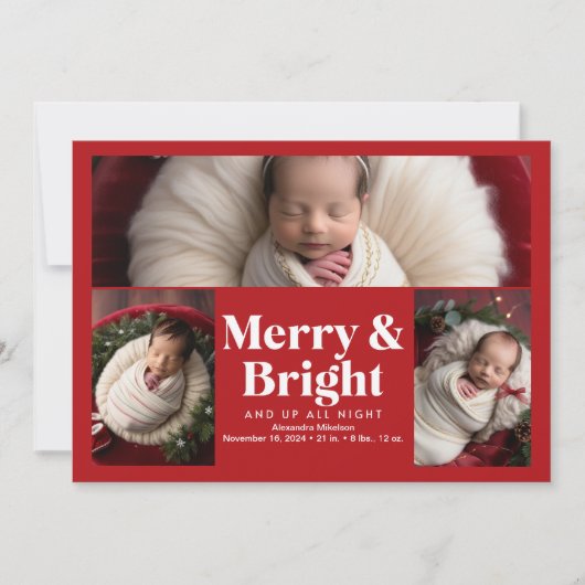 3 Foto Merry and Bright Birth Aankondiging (Voorkant)