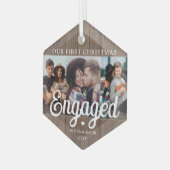 3 Foto met kerstcadeau Rustic Faux Wood Glas Ornament (Voorkant links)