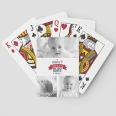 3 Foto Modern Gelukkig 1e Vaderdag Rood Hart Pokerkaarten (Achterkant)