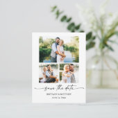 3 Foto Modern Minimalist Ink Script Save the Date Briefkaart (Staand voorkant)