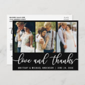 3 Foto Moderne Huwelijk Liefde Dank White Script Briefkaart (Voorkant / Achterkant)