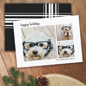 3 Foto Moderne Minimale Script-schijf - zwart Feestdagenkaart