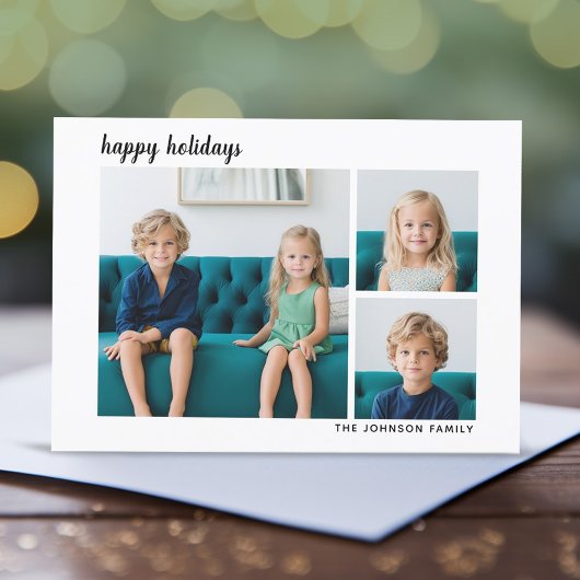 3 Foto Moderne Minimale Script-schijf - zwart Feestdagenkaart