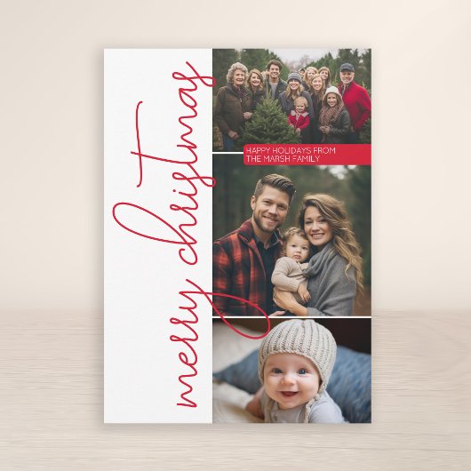 3 Foto Moderne Rode Kalligrafie Vrolijk Kerstfeest Feestdagenkaart
