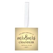 3 Foto: Mr & Mrs First Kerstmis Faux Gold Foil Kubus Ornament (Voorkant)