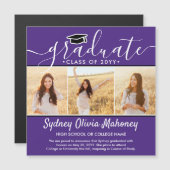 3 Foto Paarse Magnetische Afstuderen Aankondiging (Voorkant / Achterkant)