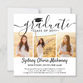 3 Foto Vierkant Magnetisch Afstuderen Aankondiging (Voorkant)