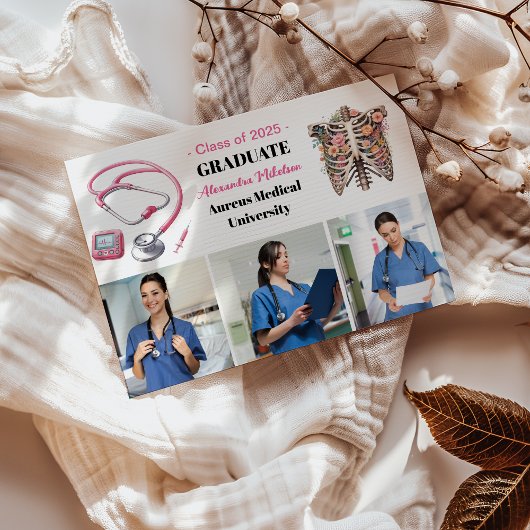 3 Foto Waterverf Roze Verpleegschool Afstuderen Aankondiging