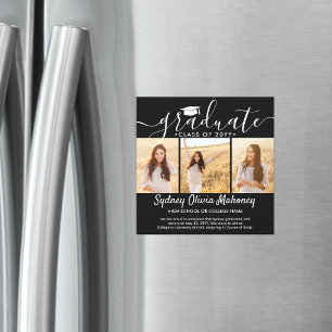 3 Foto Zwarte Magnetische Afstudeeraankondiging Uitnodiging
