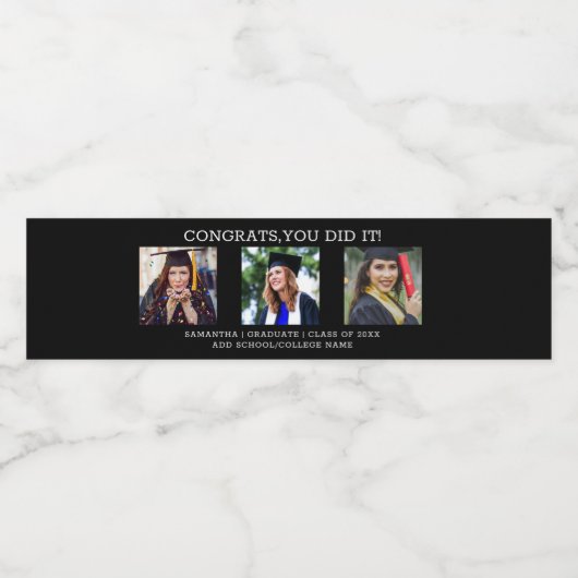 3 Fotocollage Congrats Afstudeerder 20XX Afstudere Waterfles Etiket (Enkel label)