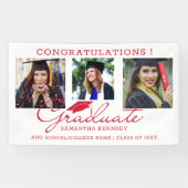 3 Fotocollage Gefeliciteerd Afstuderen rood wit Spandoek (Horizontaal)