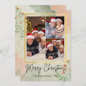 3 fotocollage groen gouden kerst feestdagenkaart (Voorkant / Achterkant)