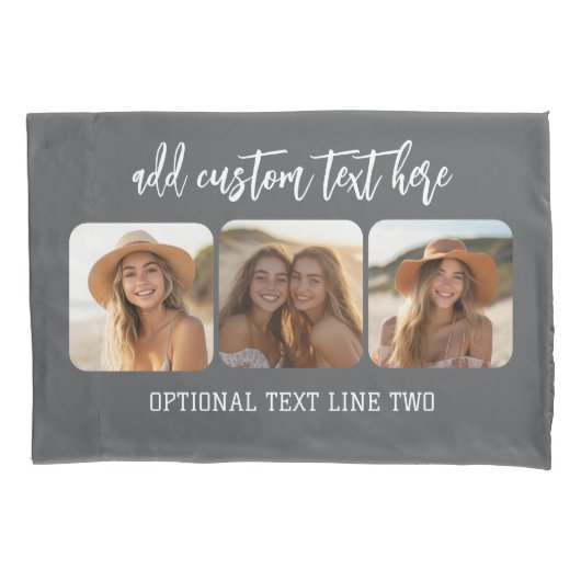 3 Fotocollage met trendy bounce script - grijs Kussensloop (Voorkant)