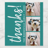 3 Fotocollage - Modern Dank u met Naam blauw Wijn Etiket (Enkel label)