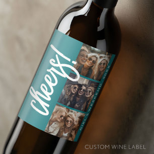 3 Fotocollage - Modern Proost Meisjesweekend Wijn Etiket