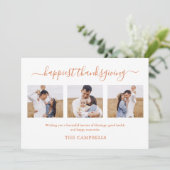 3 Fotocollage Modern Script Thanksgiving Feestdagenkaart (Staand voorkant)
