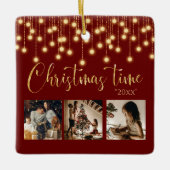 3 Fotocollage Rustic String Lights Keramisch Ornament (Voorkant)