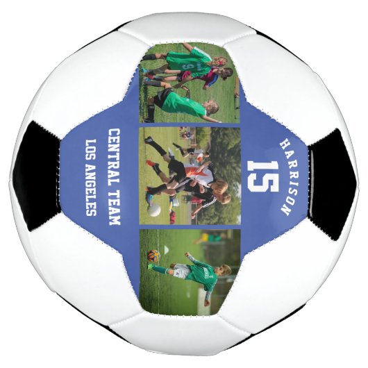 3 Fotocollage Speler Naam en Nummer Team Blauw Voetbal (Gedraaid)