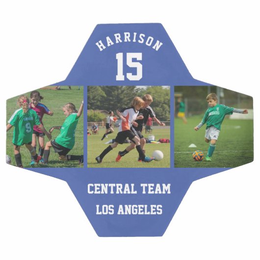 3 Fotocollage Speler Naam en Nummer Team Blauw Voetbal (Enkel)