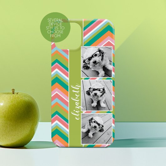 3 Fotofilmstrips Collage Colorful Chevrons limoen Case-Mate iPhone Case