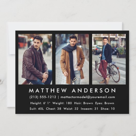 3 Fotomodel Actor Comp Kaart Black (Voorkant)