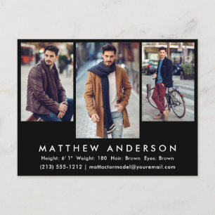 3 Fotomodel Actor Photo Comp Card Briefkaart Blk