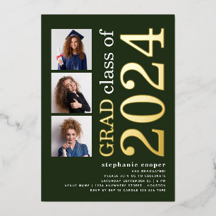 3 Foto's Afstuderen 2025 Groen Goud Echt Folie Uitnodiging