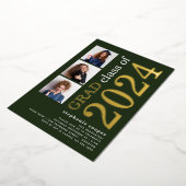 3 Foto's Afstuderen 2025 Groen Goud Echt Folie Uitnodiging (Gedraaid)