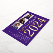 3 Foto's Afstuderen 2025 Paarse Goud Echt Folie Uitnodiging (Gedraaid)