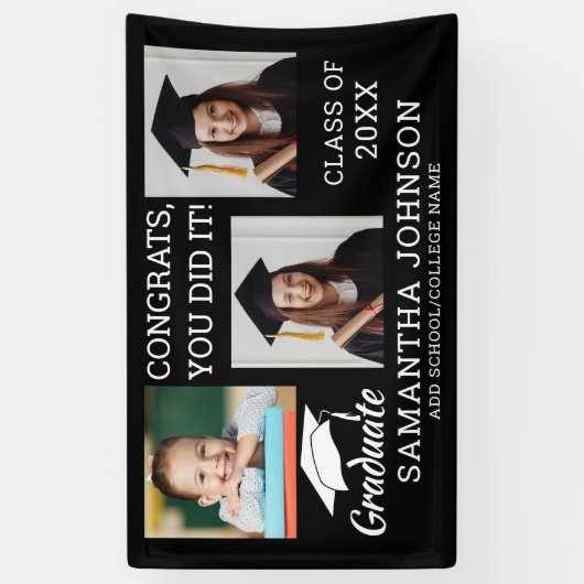 3 Foto's Afstuderen Klasse van 2025 Zwart Spandoek (Verticaal)
