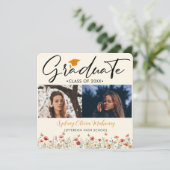 3 foto's Boho waterverf wilde bloem Afstuderen Aankondiging (Staand voorkant)