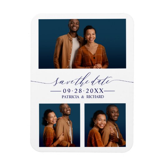 3 Foto's Bruiloft Bewaar de datum Magneet (Verticaal)