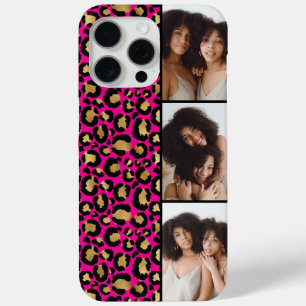 3 Foto's Hot Roze En Gouden Luipaardprint iPhone 15 Pro Max Hoesje
