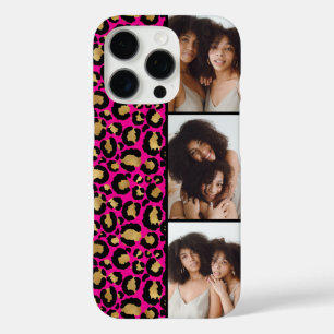 3 Foto's Hot Roze En Gouden Luipaardprint iPhone 16 Pro Hoesje