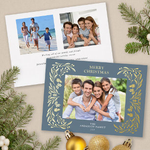 3 foto's Kerstgroen Goud Folie Feestdagenkaart