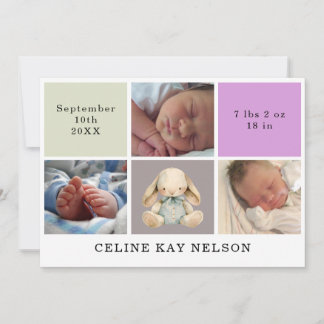 3 Foto's Konijn Baby Meisje Geboorte Stats Aankond Bedankkaart