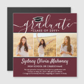 3 Foto's Maroon Magnetische Afstudeerverslagkaart Magnetische Uitnodiging (Voorkant / Achterkant)