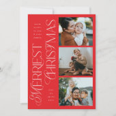 3 Foto's Merriest Christmas Red Holiday Kaart (Voorkant)
