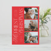 3 Foto's Merriest Christmas Red Holiday Kaart (Staand voorkant)