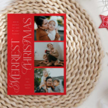 3 Foto's Merriest Christmas Red Holiday Kaart