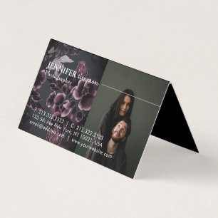 3 foto's Navy Blue en Bourgondië bloemmotief Visitekaartjes