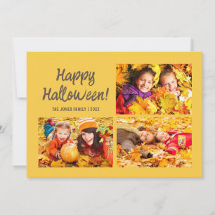 3 Foto's Prettig Halloween Oranje Gele Pompoen Notitiekaartje