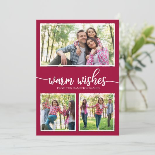 3 Foto's Warm maakt eenvoudige, moderne Kerstmis Kaart (Staand voorkant)