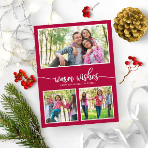 3 foto's warme wensen eenvoudig moderne kerst briefkaart