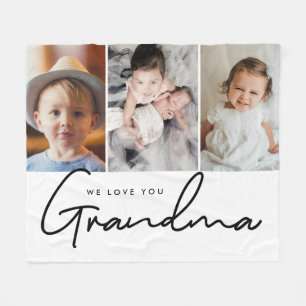 3 foto's We love you Oma Script Gepersonaliseerd Fleece Deken