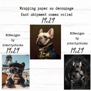 3 Franse Bulldog Koninklijk Inpakpapier Decoupage Vel