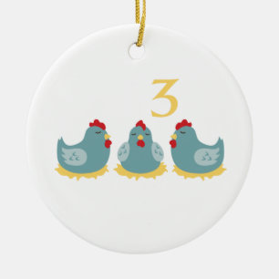 3 Franse hennen Keramisch Ornament