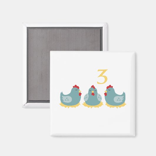 3 Franse hennen Magneet (Voorkant / Achterkant)